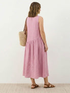 Lightweight cotton-linen summer midi dress with tiered skirt and relaxed fit
