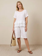 Cotton relaxed shorts and matching ruffle-detail top summer co-ord set with pockets