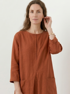 100% linen loose A-line pocket maxi dress with 3/4 sleeves and side slits