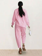 Woman wearing an All-Day Comfort 2-Piece Outfit Set in lightweight, breathable fabric for effortless style and comfort