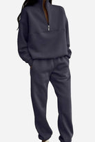 Classic Airplane Set navy blue two-piece tracksuit with relaxed pullover and tapered joggers