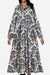 Blue floral lantern sleeves midi dress with loose fit and button-up front design.