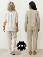 Two women modeling Casual Chic Duo breathable natural fabric two-piece sets for comfortable, stylish everyday wear