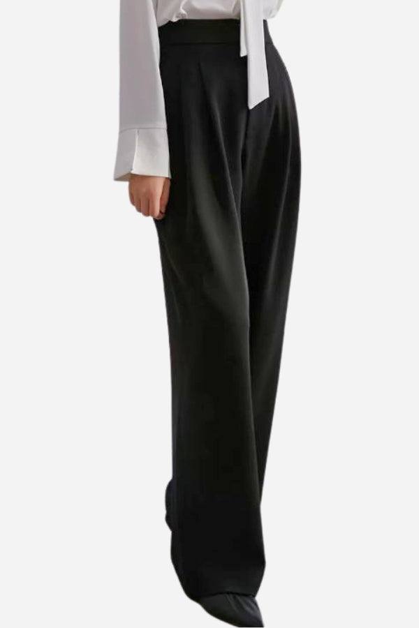 Casual loose wide-leg high-waisted black pants with straight fit and comfortable design for modern fashion.