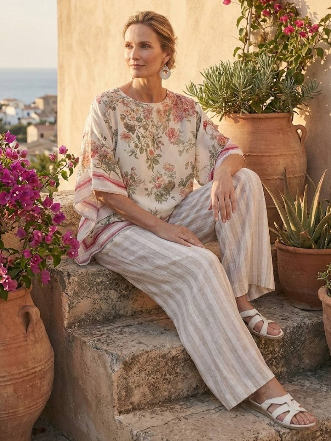 Coastal Comfort Linen two-piece set with lace details and breathable fabric