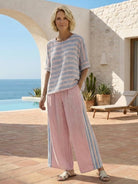Coastal Comfort Linen two-piece set with lace details and breathable fabric
