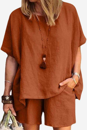 Comfy Linen-like Shirt & Shorts Two-Piece Set