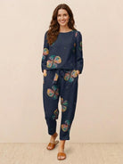 Cotton-linen monochrome relaxed longline top and wide-leg pants set in neutral tones