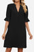 Black Dainty Charm Casual Ruffle Dress with ruffled V-neck and short sleeves, made from breathable polyester.