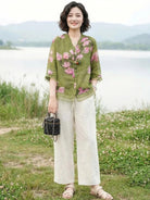 French boutique style organza floral print blouse in lightweight elegant fabric