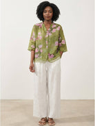 French boutique style elegant organza floral print blouse with lightweight breathable fabric