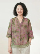 French boutique style elegant organza floral print blouse for women