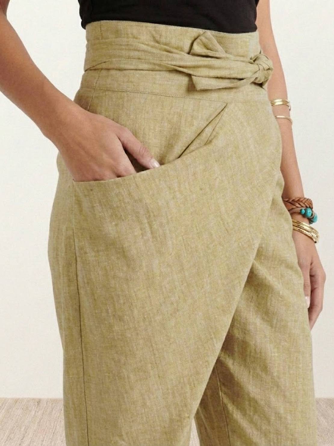 High-waist wrapped comfy pants with breathable lightweight fabric and durable stretch design