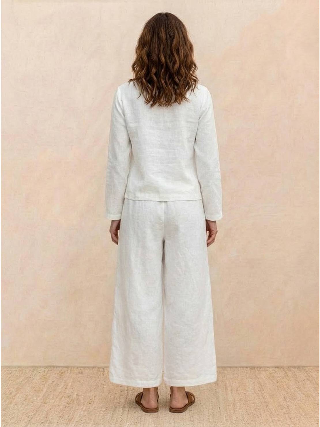 Loose solid color two-piece set with breathable cotton blend fabric and relaxed fit