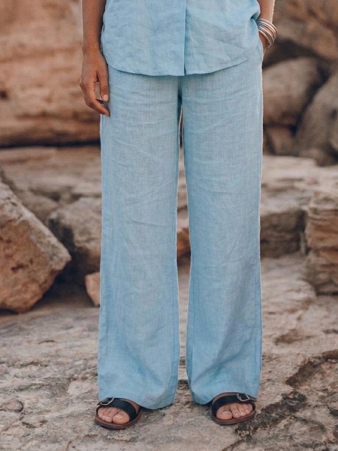 Model wearing oversized 100% cotton shirt and wide-leg pants co-ord set in relaxed fit
