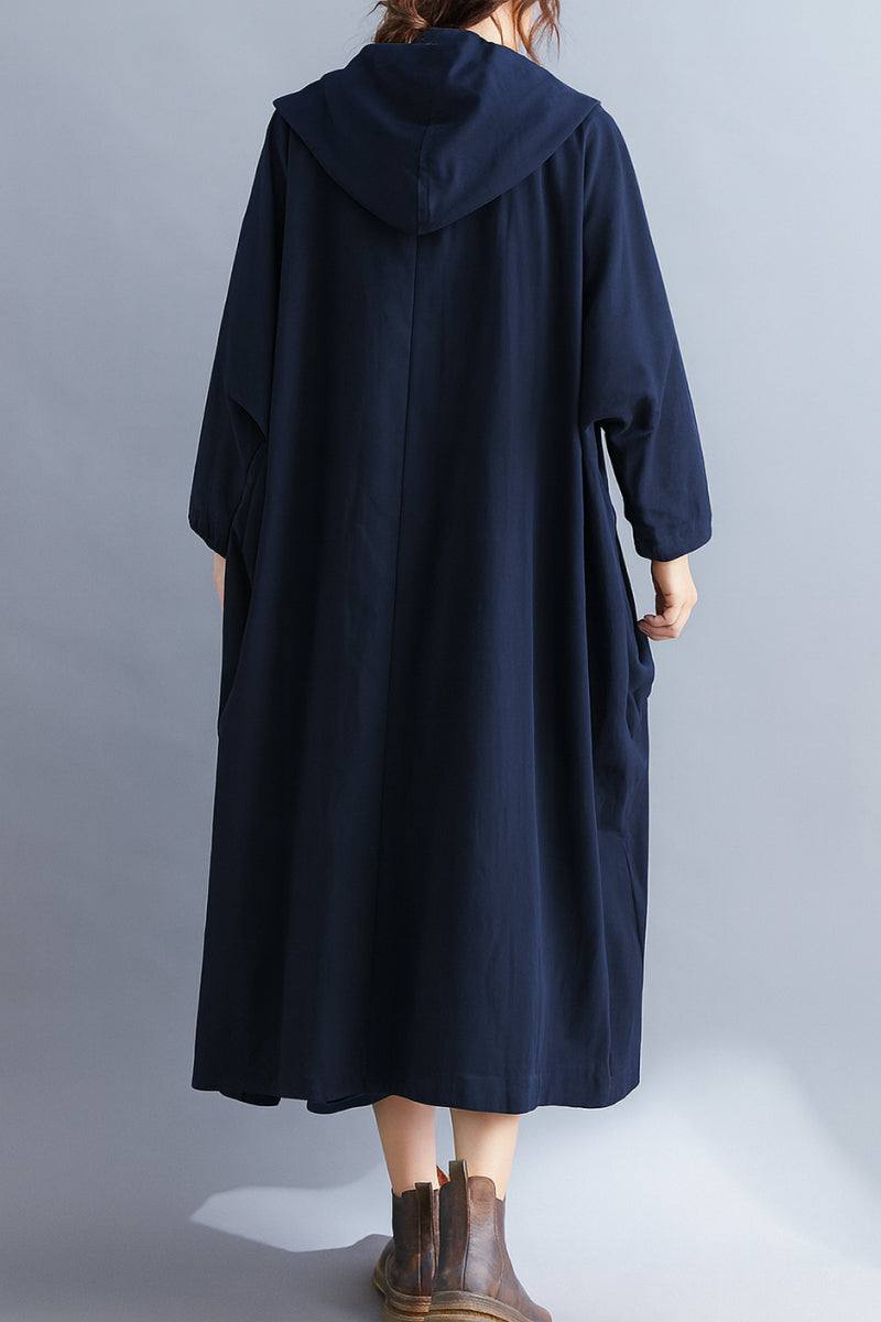 One-size oversized navy Heritage Windbreaker Jacket with hood, longline design, and water-resistant polyester fabric.