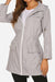 Lightweight gray outdoor and travel hooded raincoat windbreaker jacket with front zipper and pockets