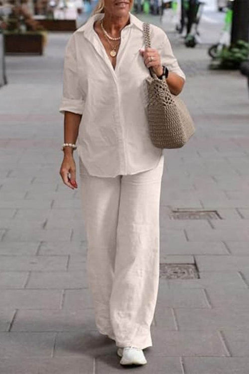 Oversized 100% Cotton Shirt and Wide-Leg Pants Co-ord Set