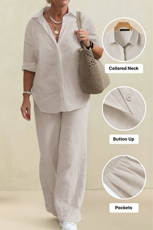 Oversized 100% Cotton Shirt and Wide-Leg Pants Co-ord Set