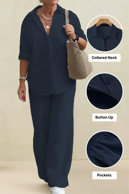 Oversized 100% Cotton Shirt and Wide-Leg Pants Co-ord Set