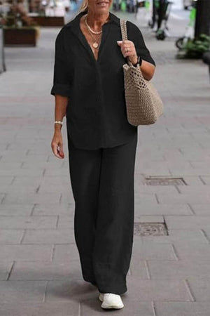 Oversized 100% Cotton Shirt and Wide-Leg Pants Co-ord Set