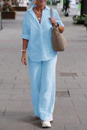 Oversized 100% Cotton Shirt and Wide-Leg Pants Co-ord Set