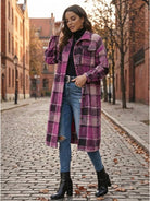 Oversized medium-length blue plaid overshirt wool-blend relaxed fit jacket with functional pockets