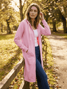 Oversized long zip sweatshirt hoodie with fleece lining and drawstring hood for casual layering