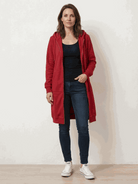 Oversized long zip sweatshirt hoodie with fleece lining, drawstring hood, and large front pockets for casual layering