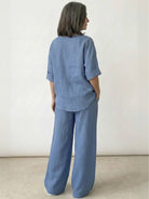 Pure linen two-piece casual comfort set with breathable fabric and relaxed fit