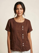 Relaxed Fit Linen Button-Up Tee with breathable cotton linen fabric and stylish button detail