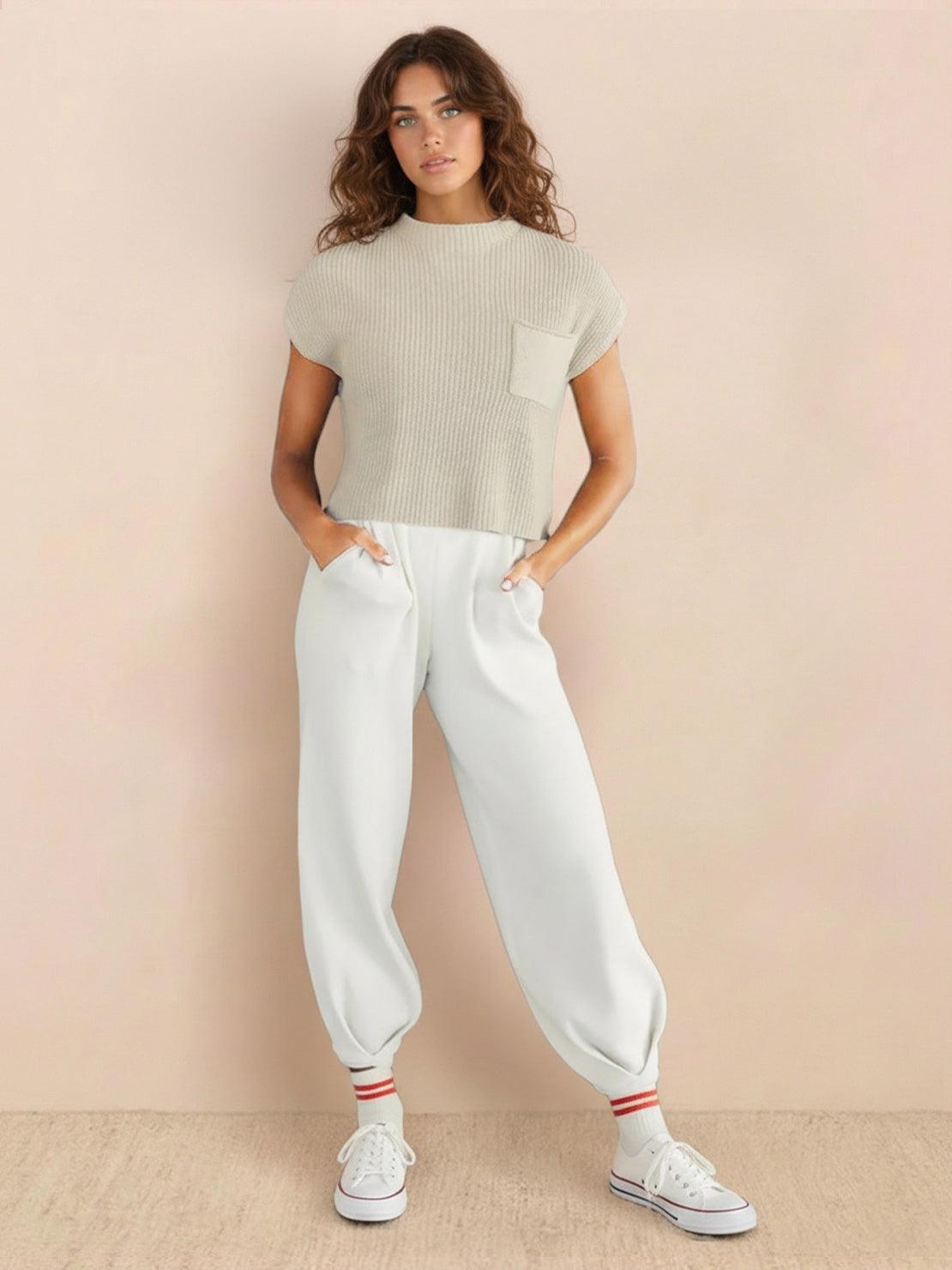 Comfy Couture Knit Sweater two-piece set in soft knit fabric with relaxed fit and matching pants