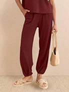 Woman wearing Comfy Couture Knit Sweater two-piece set in relaxed fit and soft knit fabric