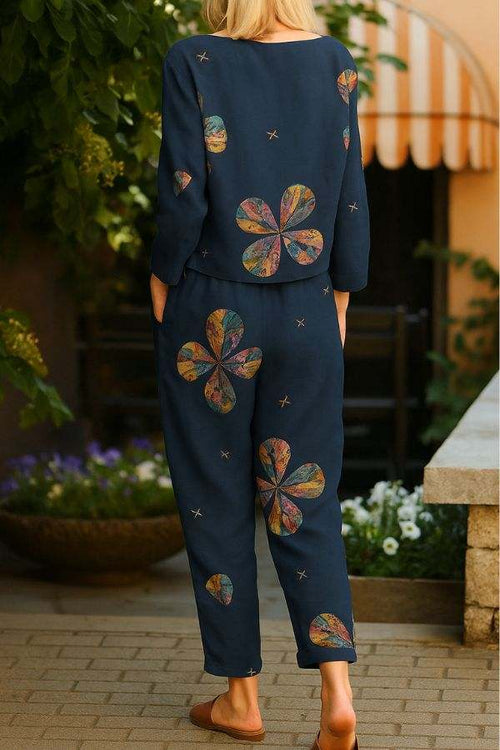 Retro Patterned Linen Two-Piece Set