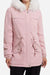 Pink thick long-sleeve zipper overcoat with white fur collar and front pockets
