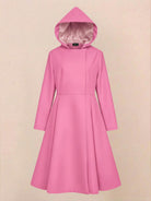 Elegant water-repellent A-line hooded raincoat for women with insulated lining and matching belt