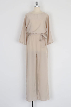 Casual Long Sleeve Belted Jumpsuit
