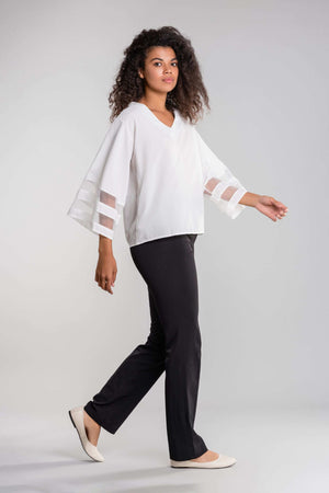 Mesh Panel Sleeve Loose Fit Top